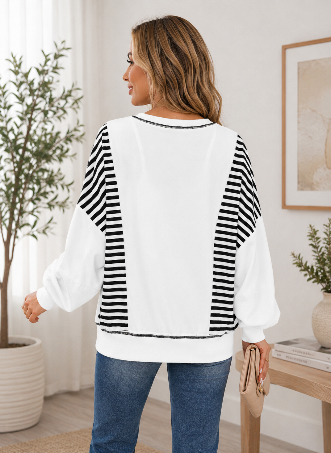 Oversized Stripe Colorblock Sweatshirt: L