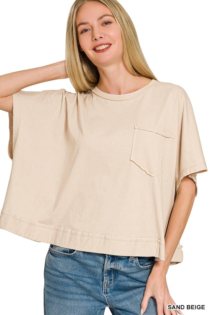 Exposed Seam Boxy Top - Zenana: SAND BEIGE-196703 / L/XL