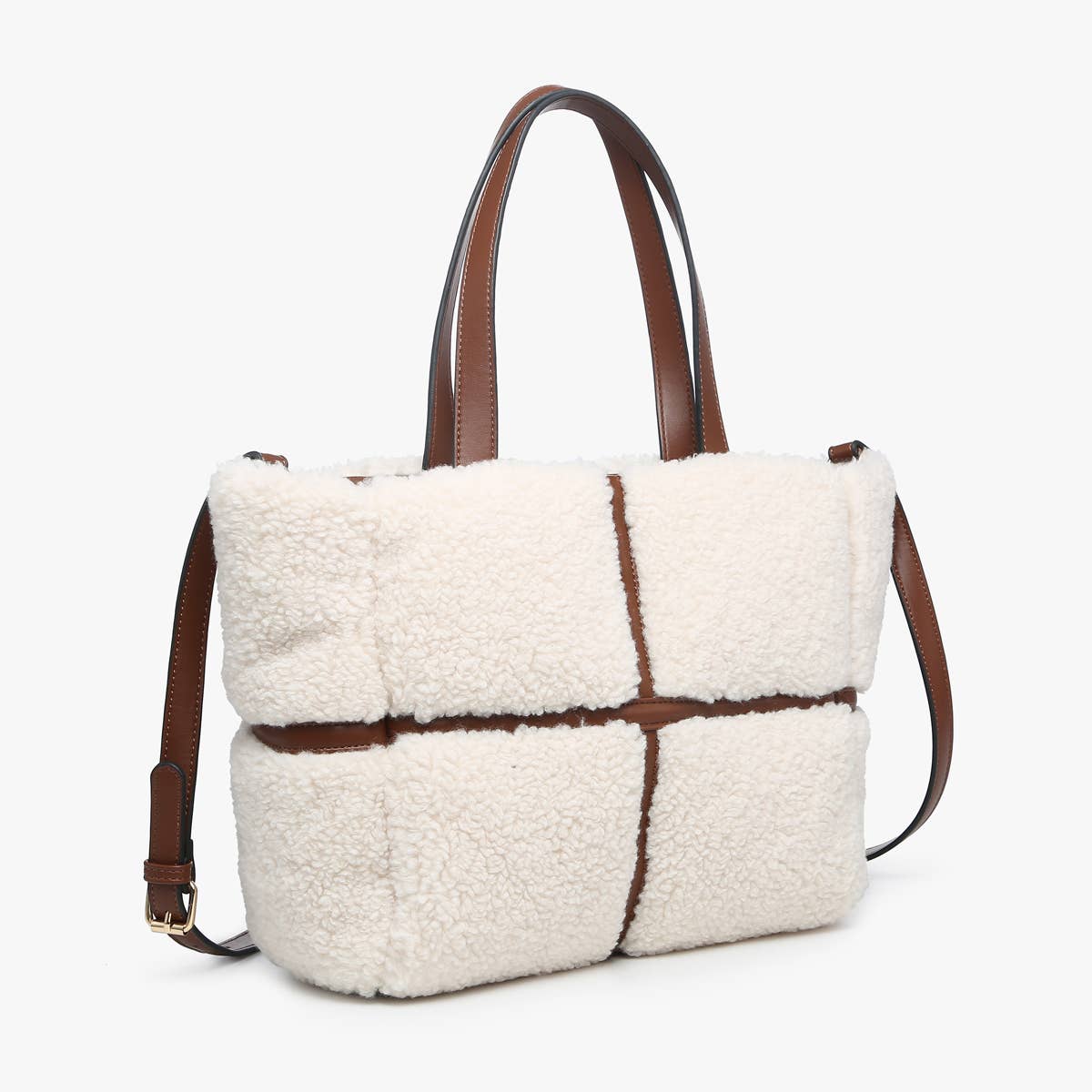 M2396 Marlene Sherpa Contrast Tote w/ Dual Handles: Brown