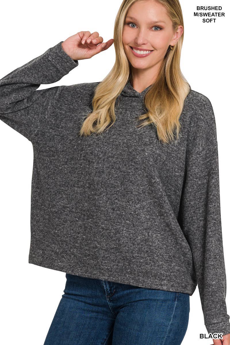 Hooded Brushed Melange Hacci Sweater: DK RED / 3-3 (S/M-L/XL)