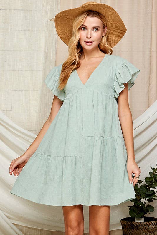 Outdoor Baby Doll Dress with Surplice Neckline 5150IMD : WHITE / S