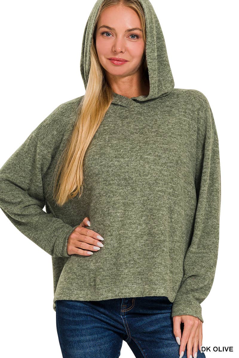 Hooded Brushed Melange Hacci Sweater: DK RED / 3-3 (S/M-L/XL)