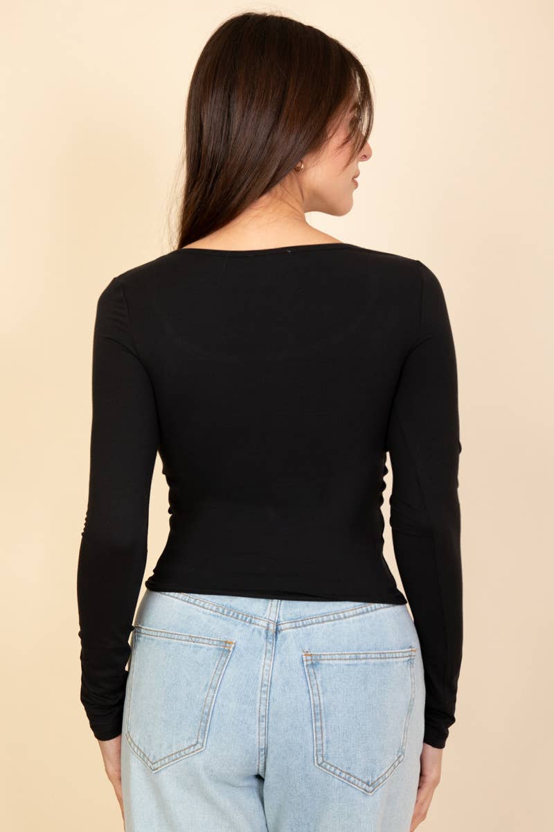 Square Neck Long Sleeve Top: BLACK / M