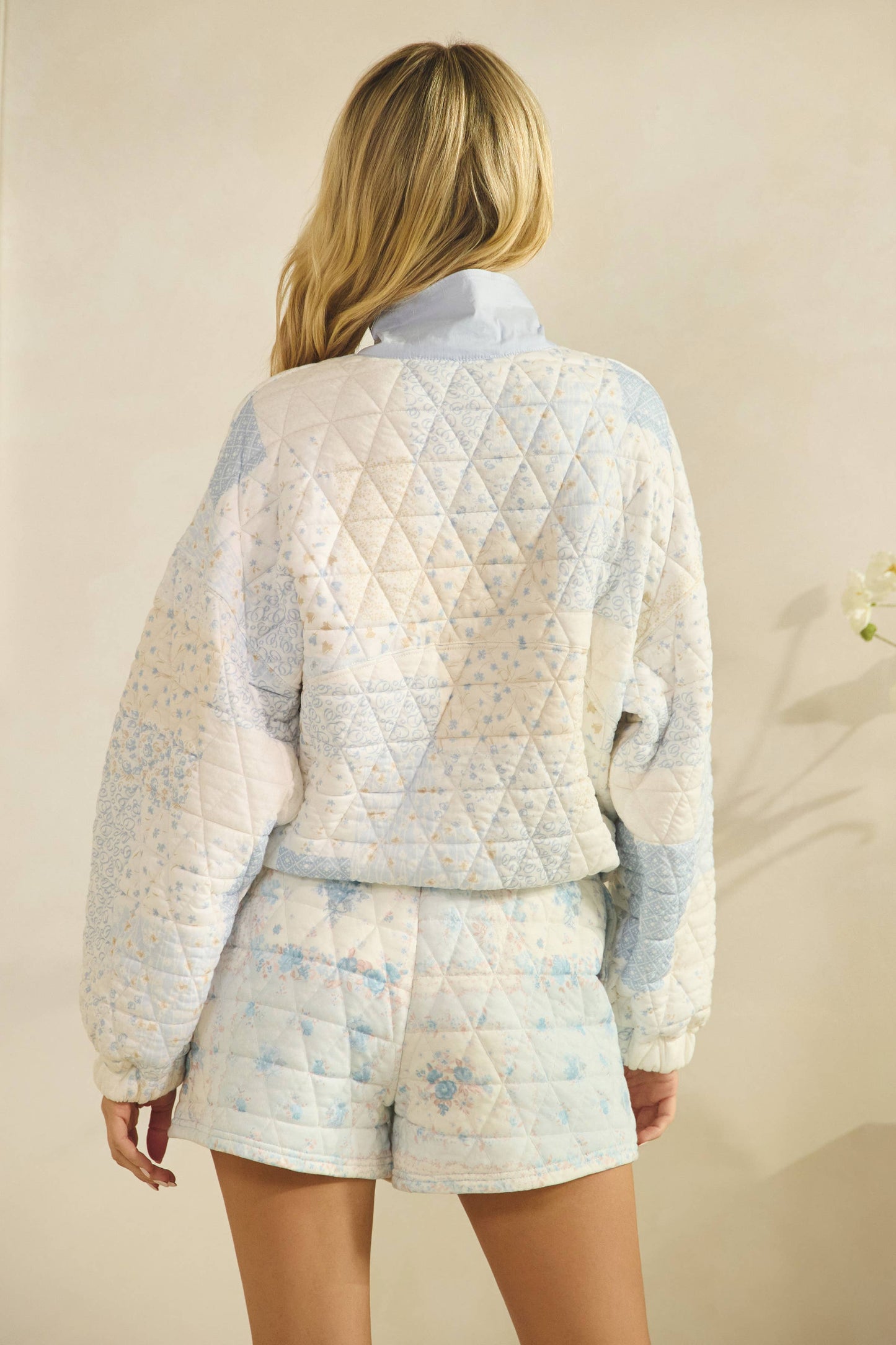 Textured Contrast printed Quarterzip Sweater: Pink Combo / M