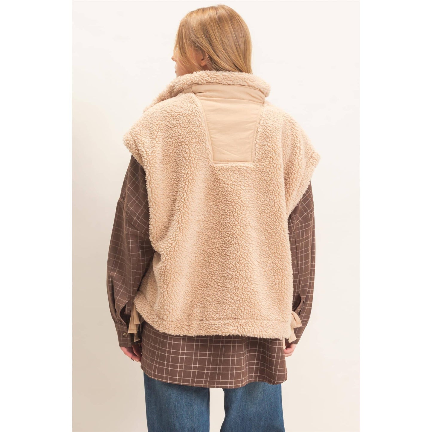 Sherpa Vest With Snap Closure: OLIVE / S-M-L(2-2-2)