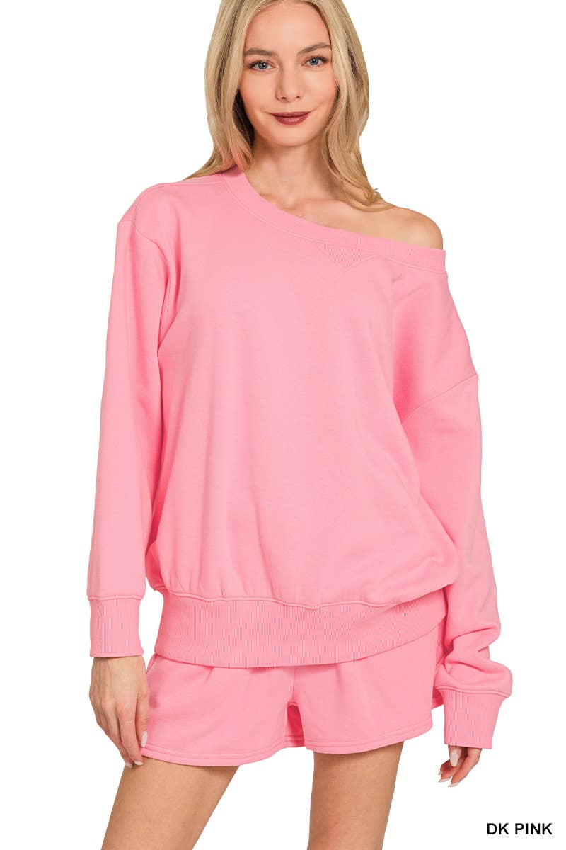 Fleece Sweatshirts & Drawstring Shorts 2pc Set Zenana: ASH MOCHA-186261 / M