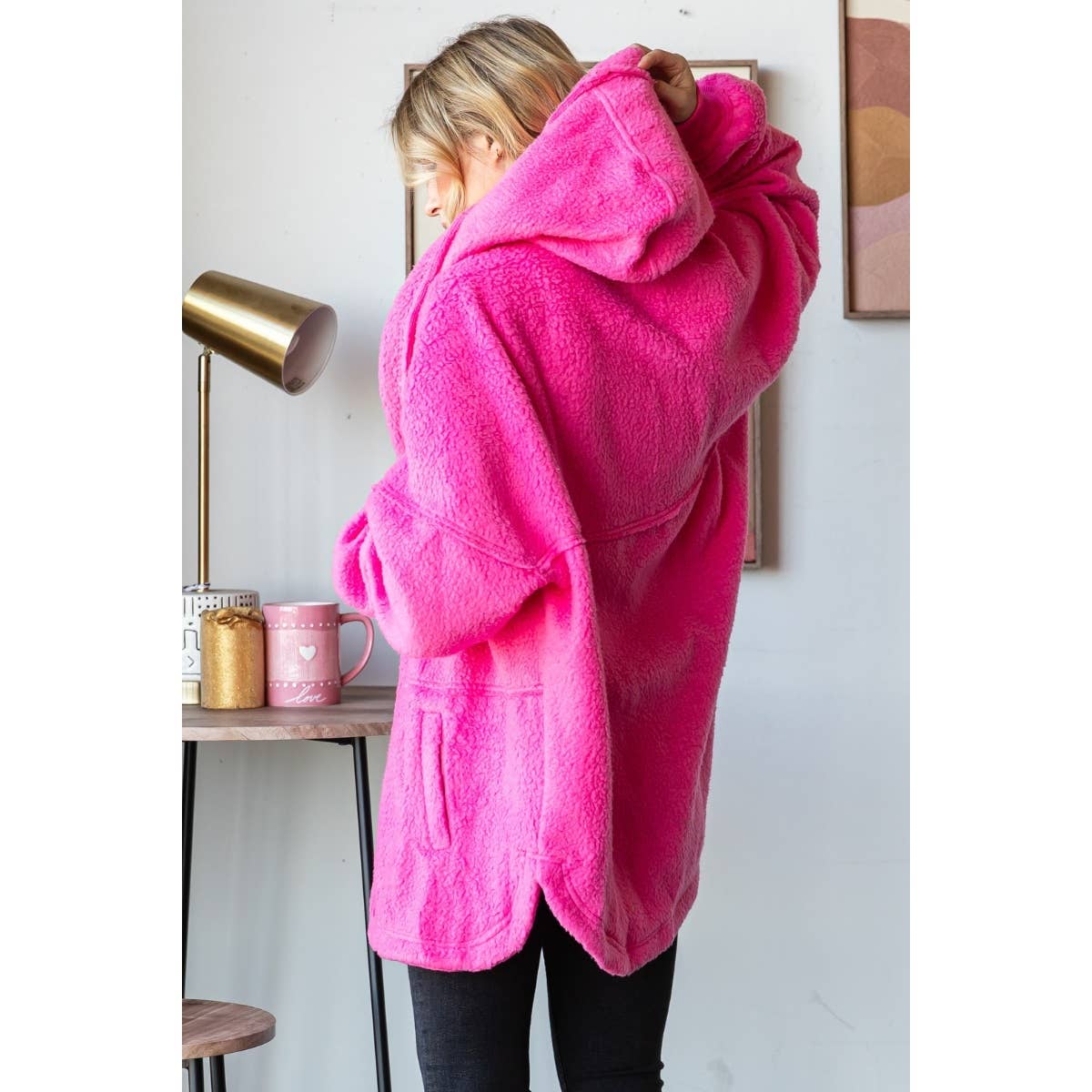 Lightweight Fleece Hooded Jacket: Hot pink / L