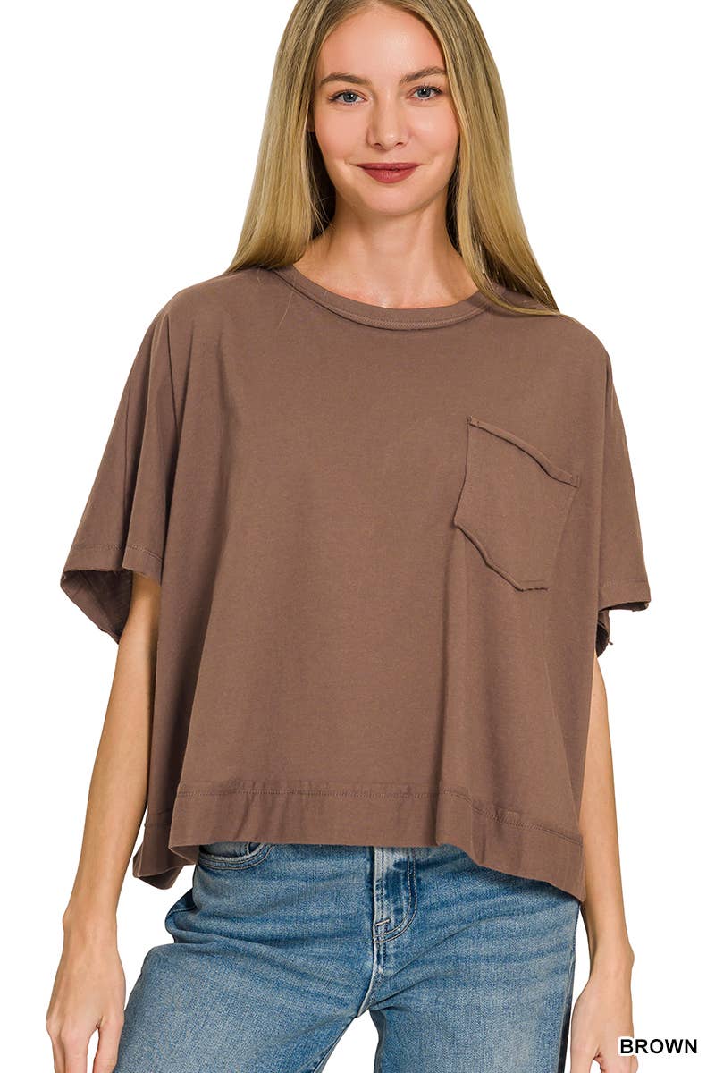 Exposed Seam Boxy Top - Zenana: SAND BEIGE-196703 / S/M