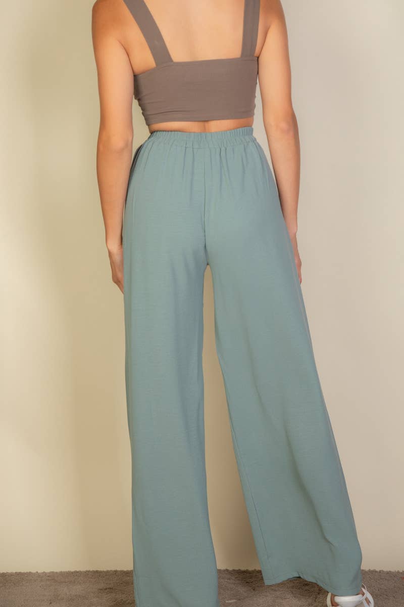 Drawstring waist wide leg minimalist pants: Black / M