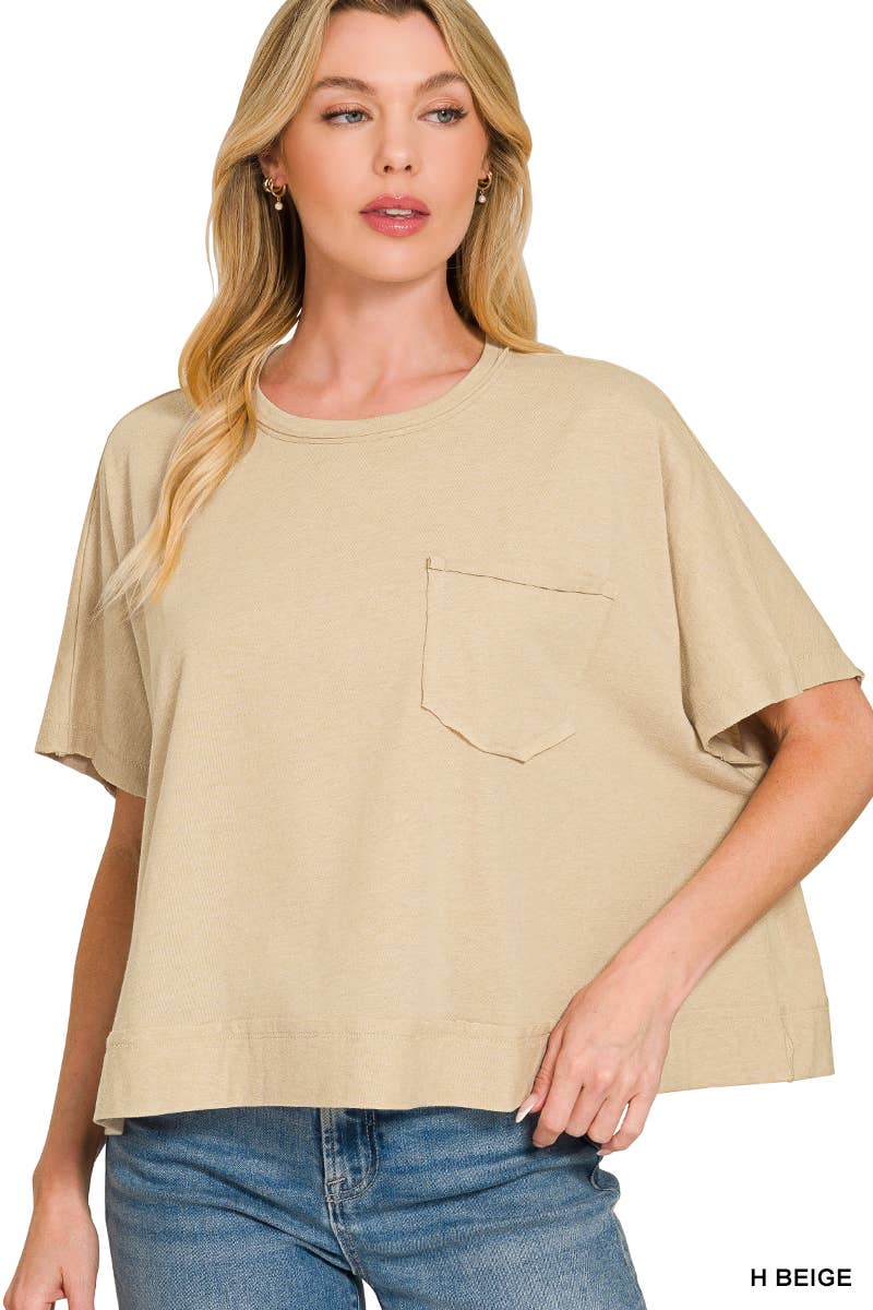 Exposed Seam Boxy Top - Zenana: SAND BEIGE-196703 / L/XL