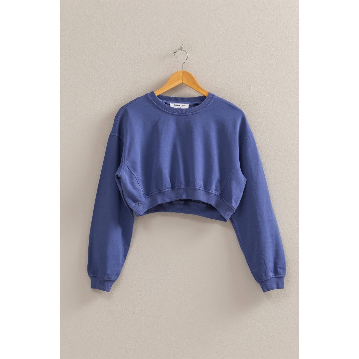Crew Neck Long Sleeve Crop Sweatshirt: DUSTY INDIGO / S-M-L(2-2-2)