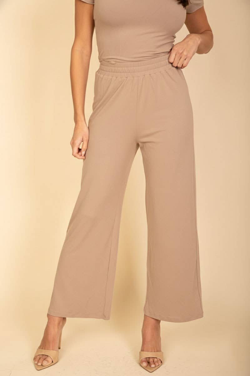 Relaxed Fit Top and Wide-Leg Pants Set: Heather Grey / L