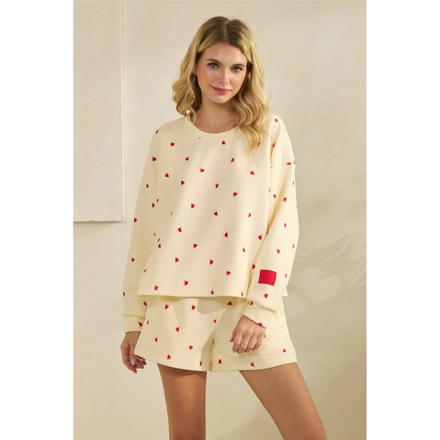 Printed Lounge Crewneck Sweatshirt: H. Grey/Red Heart / S