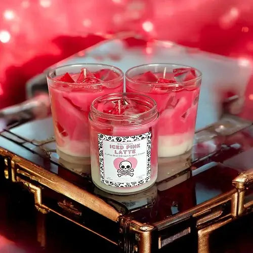 Iced Pink Latte Coconut Soy Candle: 6 oz / Pink Skull
