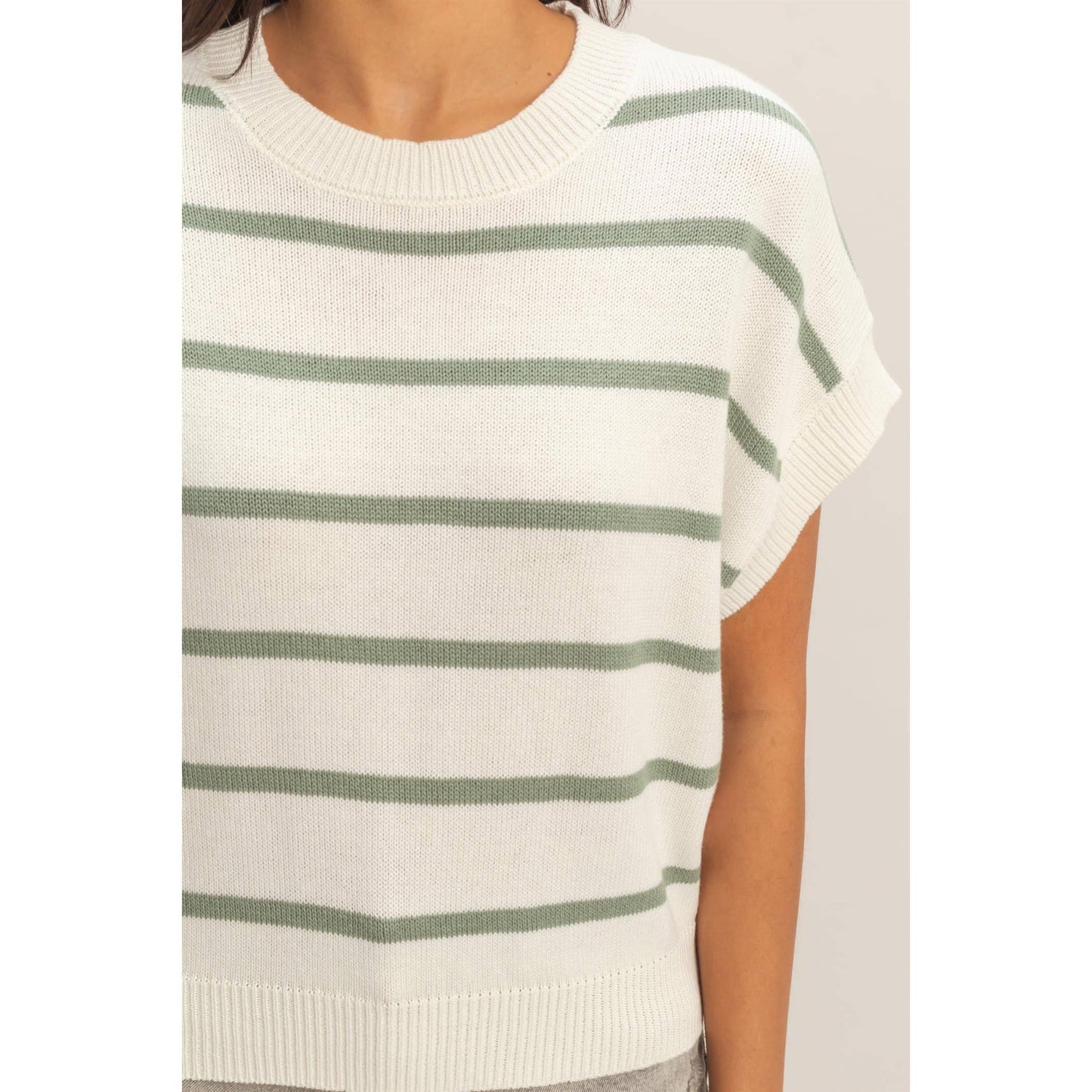 Striped Crew Neck Knit Top: BLACK / S-M-L(2-2-2)