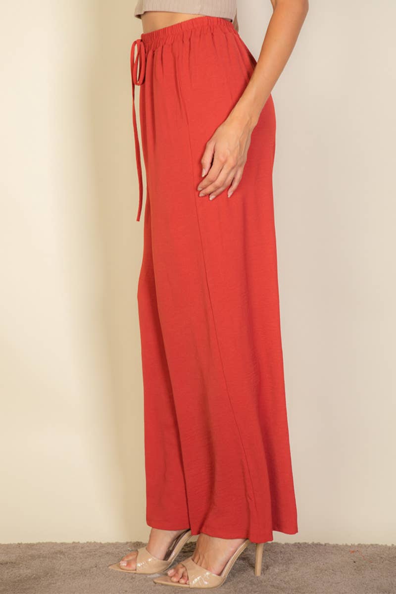 Drawstring waist wide leg minimalist pants: Black / M