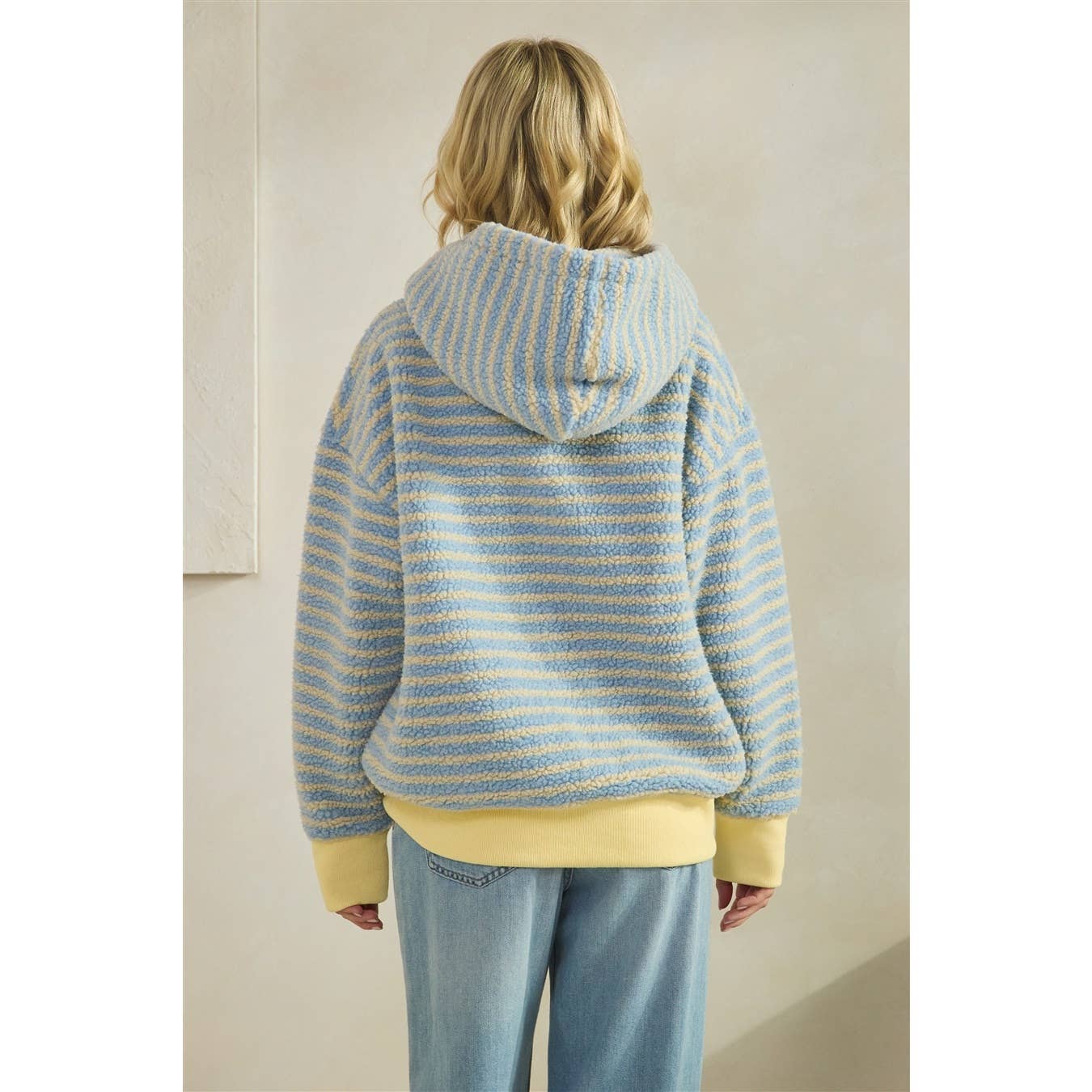 Teddy Striped Contrast Cozy Hoodie: Brown / M