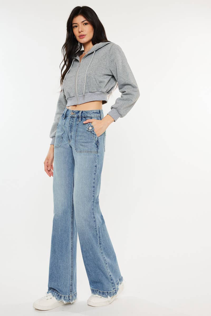 OPEN PACK HIGH RISE WIDE FLARE JEANS-KC2572M: MEDIUM / 15/31