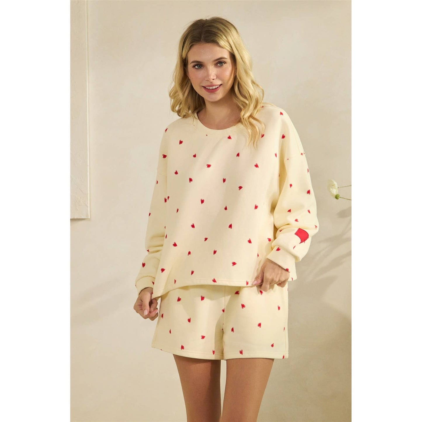 Printed Lounge Shorts: H. Grey/Red Heart / L