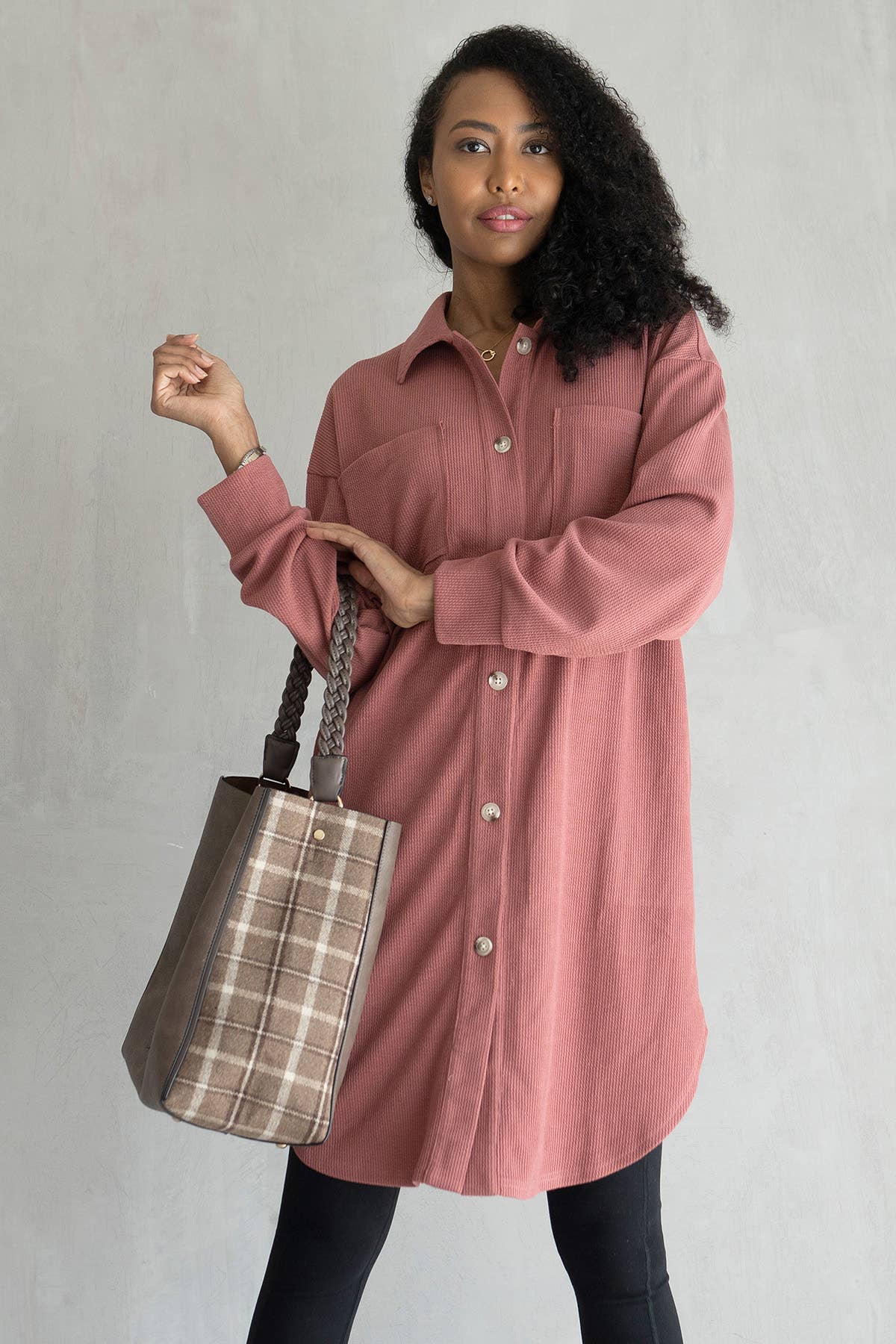 SKT2205 Edith Long Shacket with Pockets: Lt. Grey / S/M