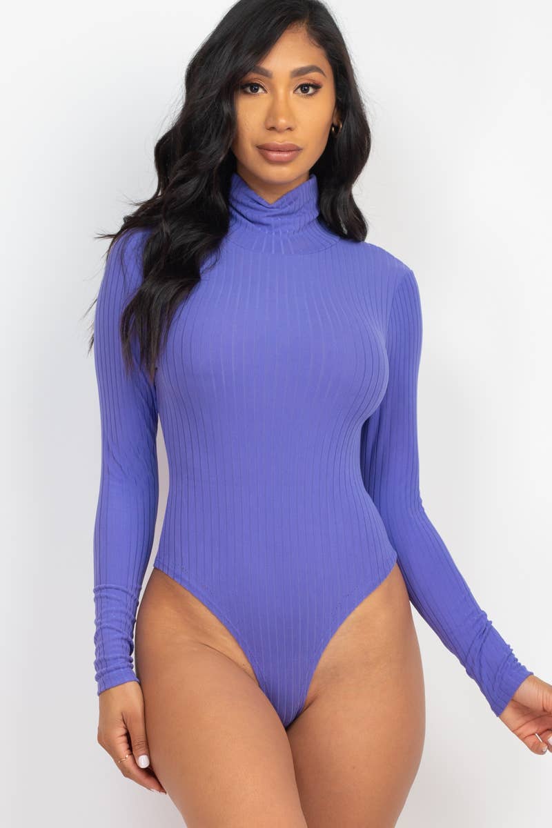 Turtle Neck Long Sleeve Bodysuit: Black / M