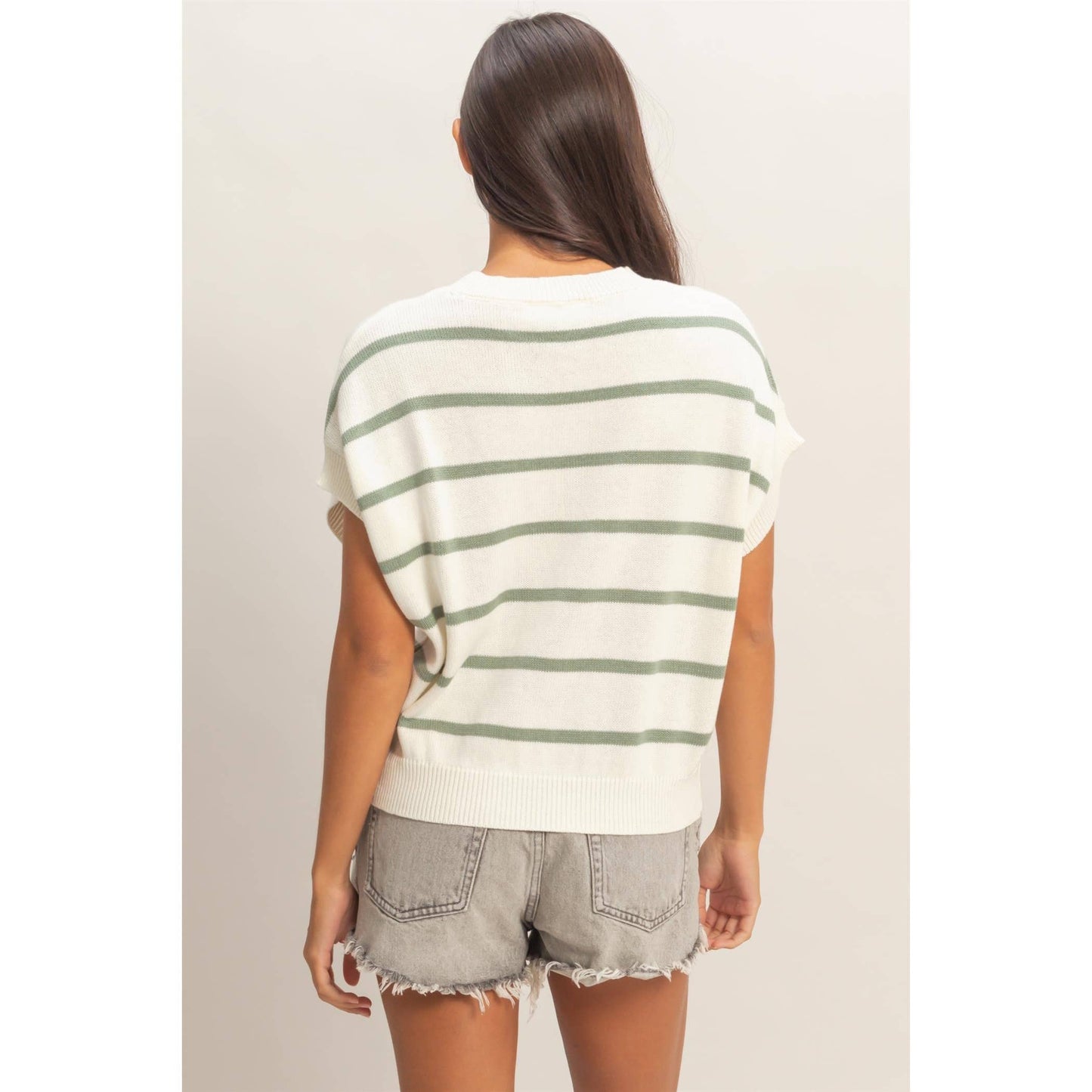 Striped Crew Neck Knit Top: BLACK / S-M-L(2-2-2)