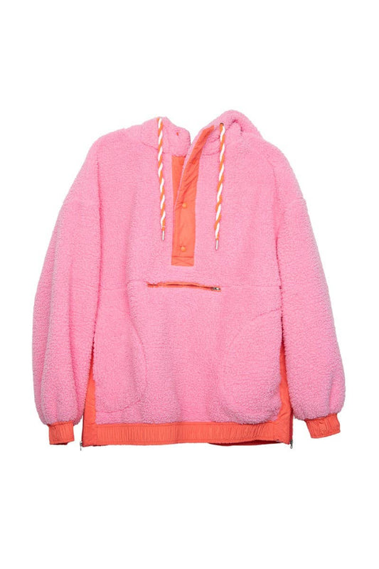 Pink Two-Toned Sherpa Pullover Hoodies: Pink / M