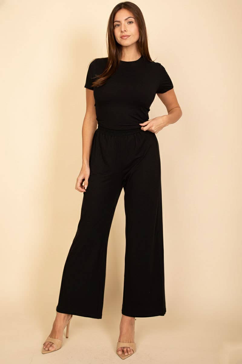 Relaxed Fit Top and Wide-Leg Pants Set: Heather Grey / S