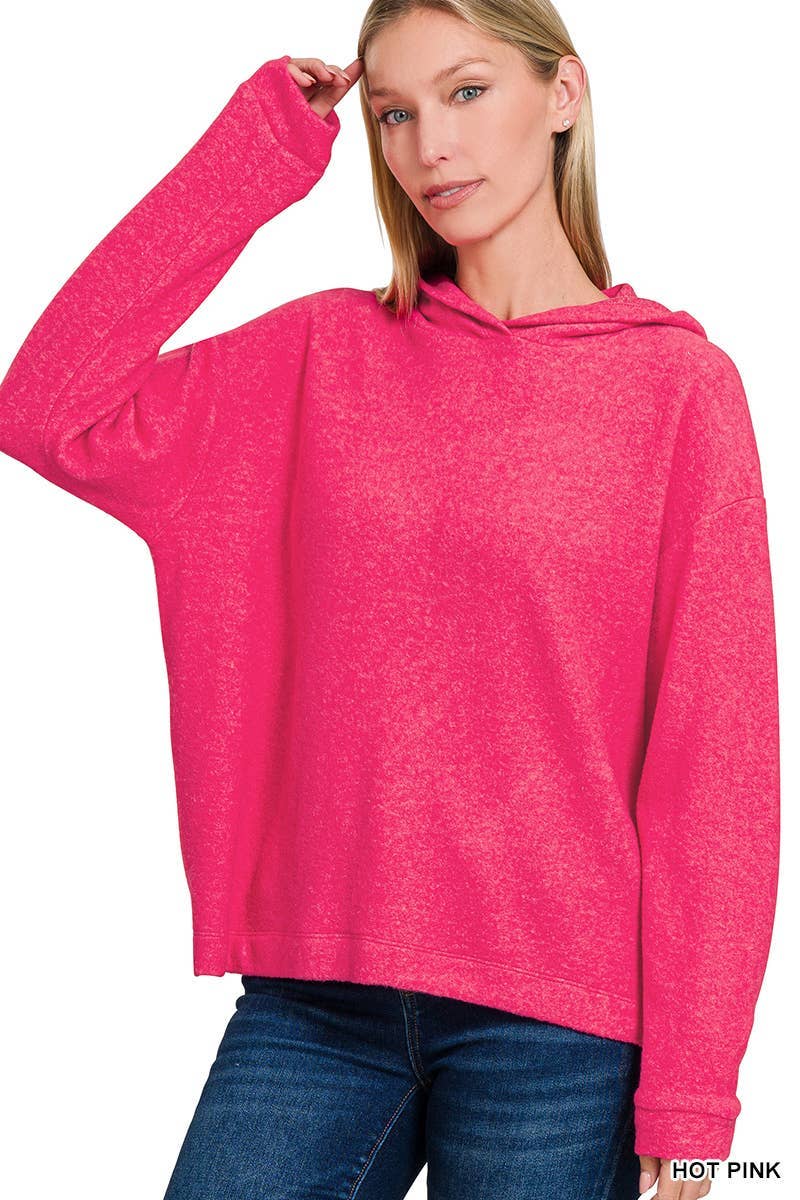 Hooded Brushed Melange Hacci Sweater: DK RED / 3-3 (S/M-L/XL)