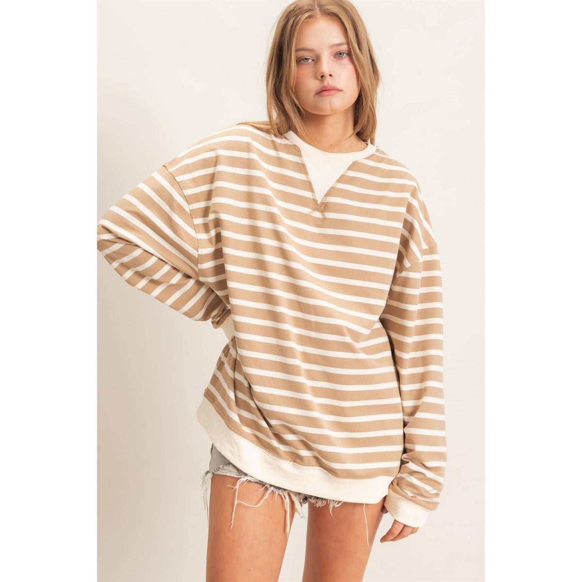 Striped Long Sleeve Pullover: BLACK/CREAM / S-M-L(2-2-2)