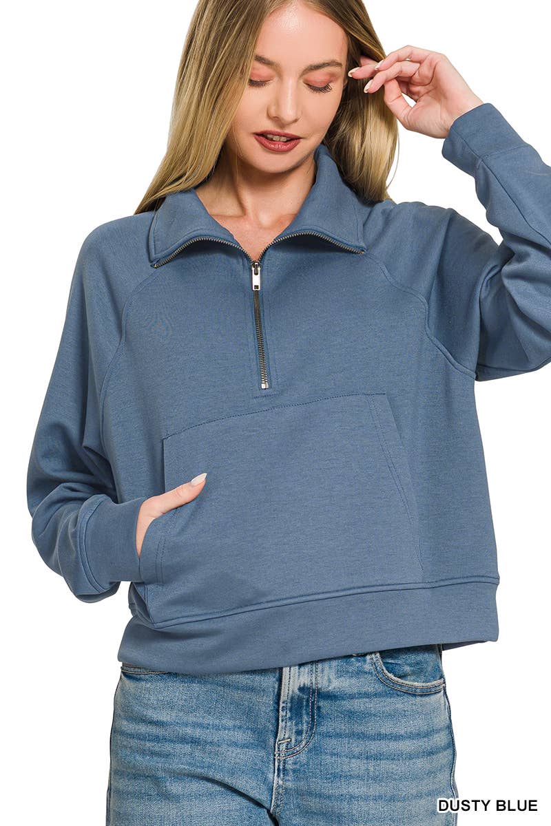 Scuba Half Zip Pullover With Kangaroo Pocket Zenana: CABERNET-202374 / M