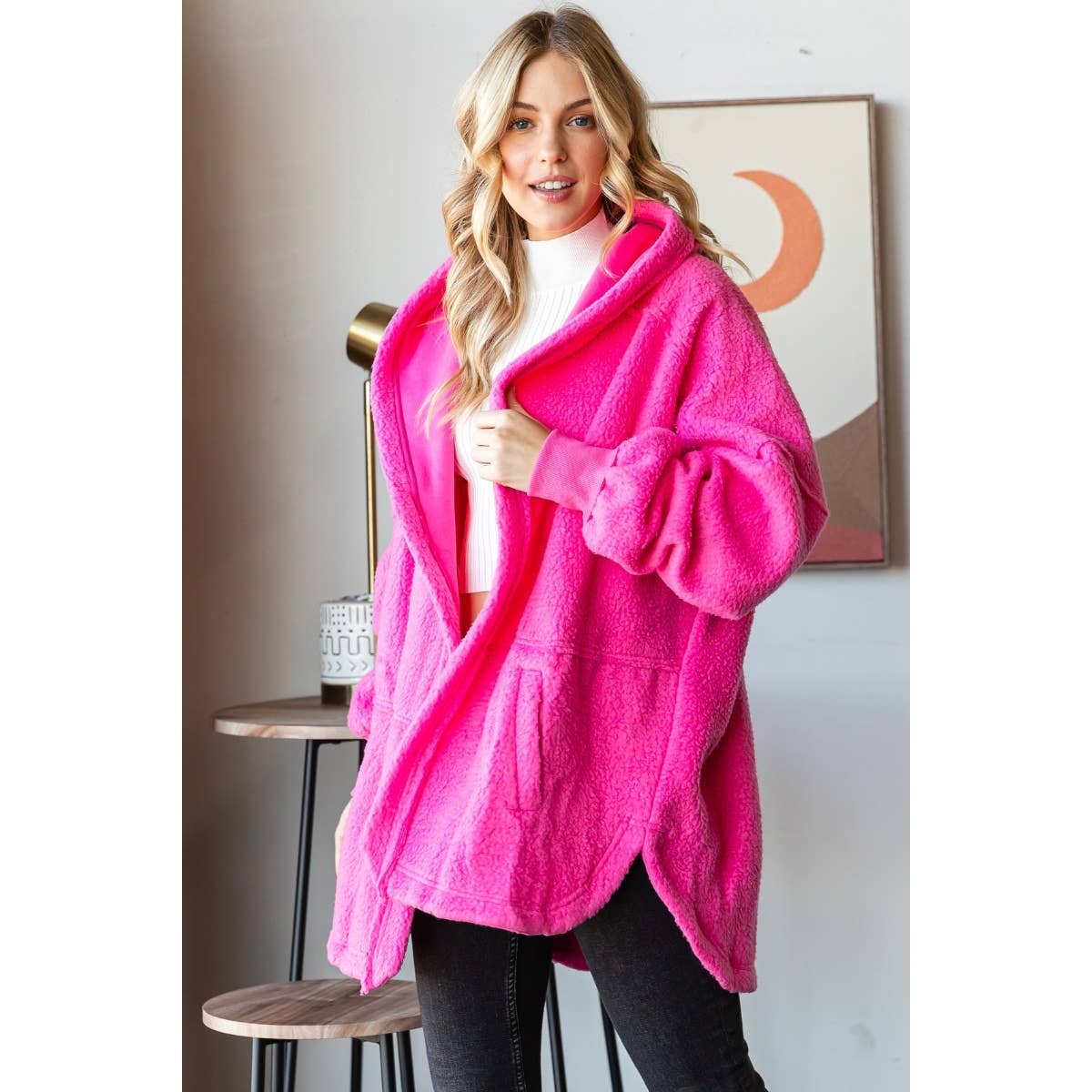 Lightweight Fleece Hooded Jacket: Hot pink / M