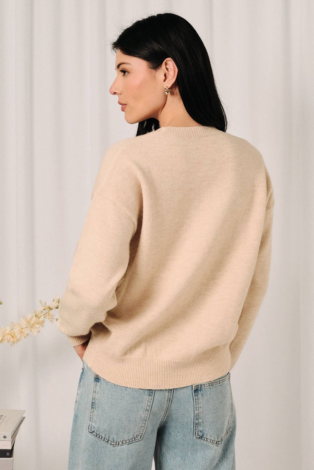 Round Neck Mallard Duck Graphic Long Sleeve Knit Sweater: LAVENDER / S