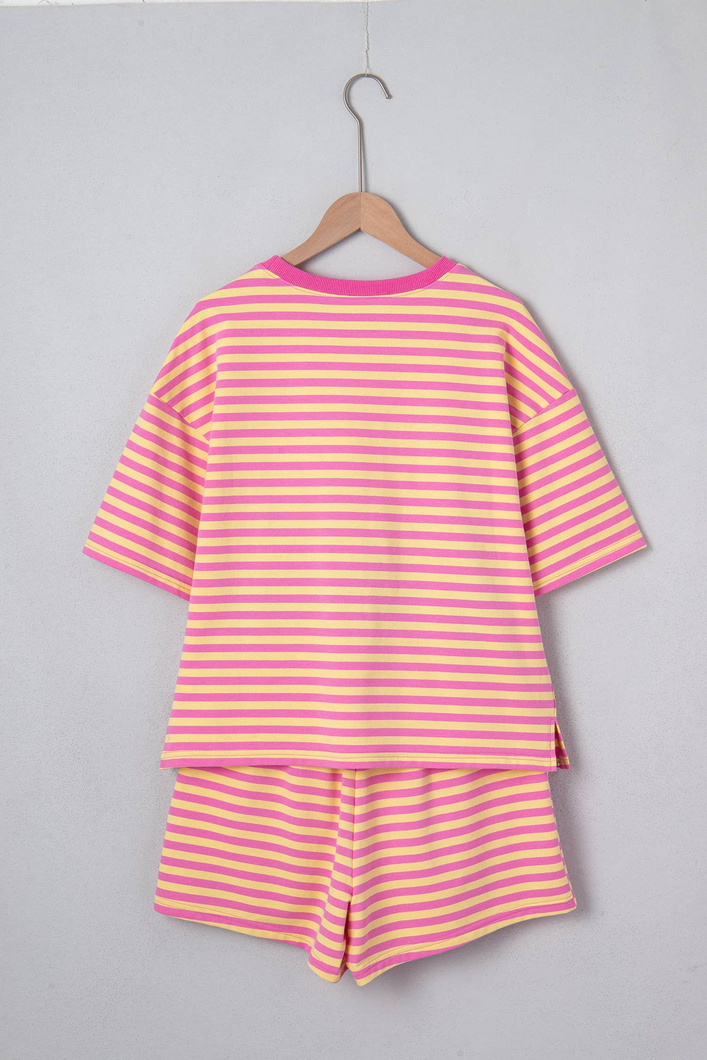 LAS Stripe Contrast Trim Boxy Terry Short Set (S-XL): Rose Stripe / Missy / L