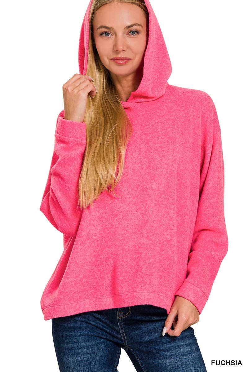 Hooded Brushed Melange Hacci Sweater: DK RED / 3-3 (S/M-L/XL)