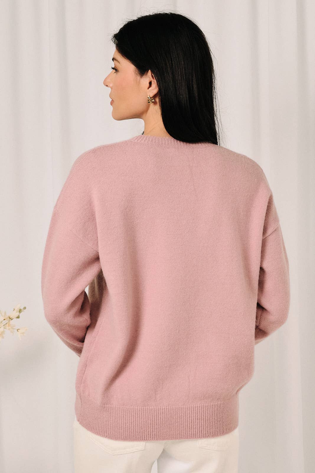 Round Neck Mallard Duck Graphic Long Sleeve Knit Sweater: LAVENDER / L