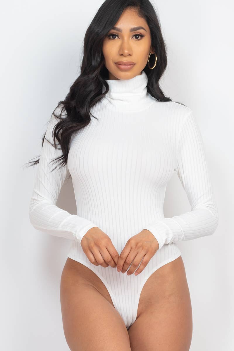 Turtle Neck Long Sleeve Bodysuit: Black / M