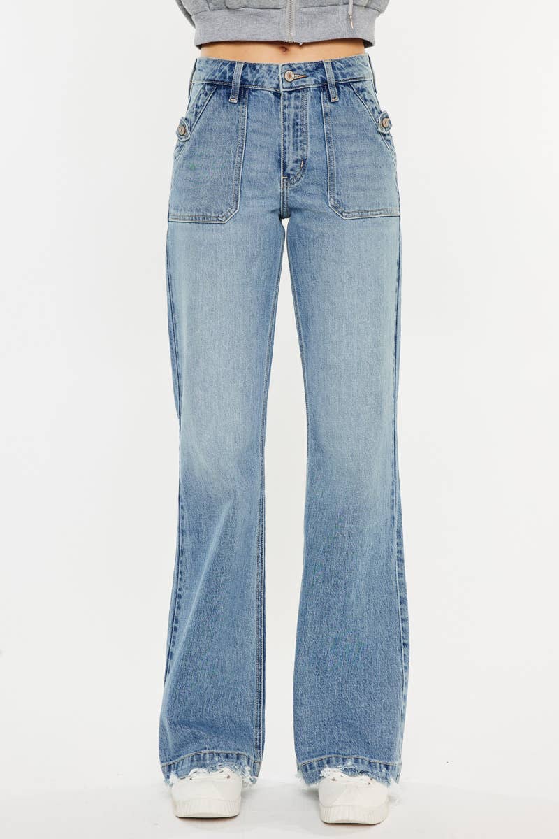 OPEN PACK HIGH RISE WIDE FLARE JEANS-KC2572M: MEDIUM / 13/30
