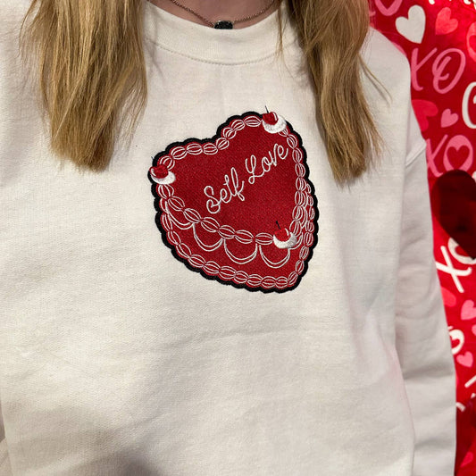 Self Love Cake Embroidered Crewneck: S