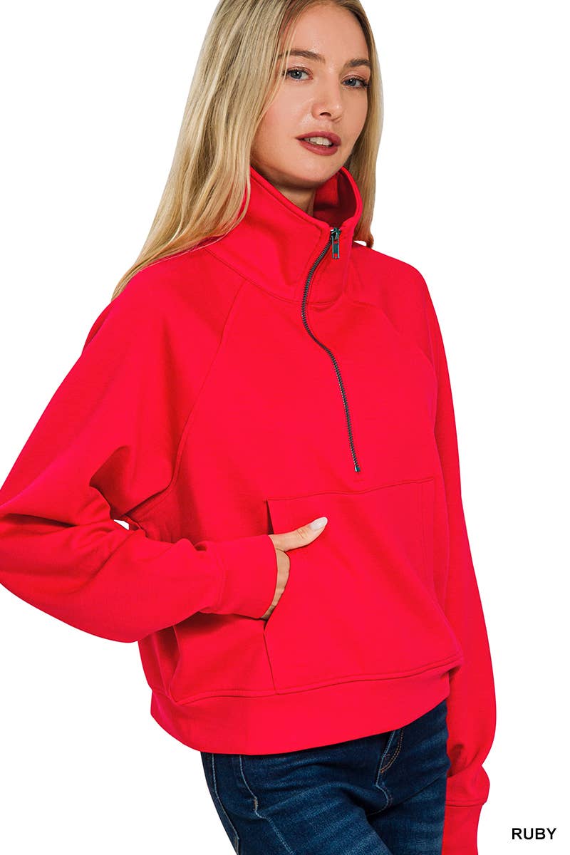 Scuba Half Zip Pullover With Kangaroo Pocket Zenana: H GREY-190578 / S