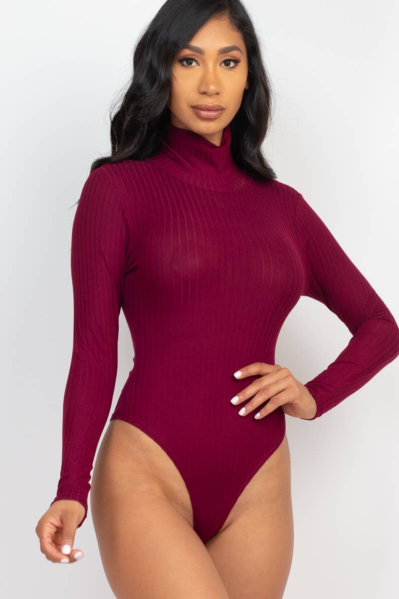 Turtle Neck Long Sleeve Bodysuit: Black / M