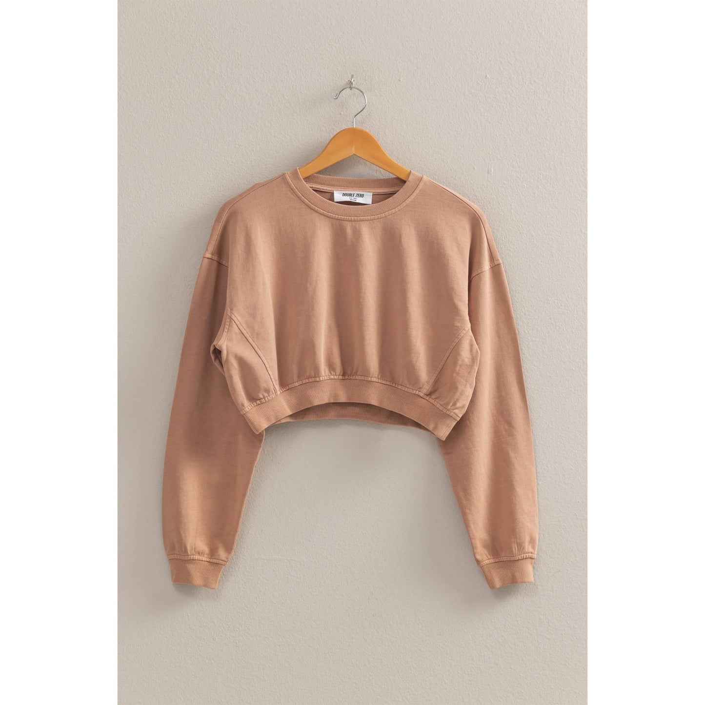 Crew Neck Long Sleeve Crop Sweatshirt: TURQUOISE / S-M-L(2-2-2)