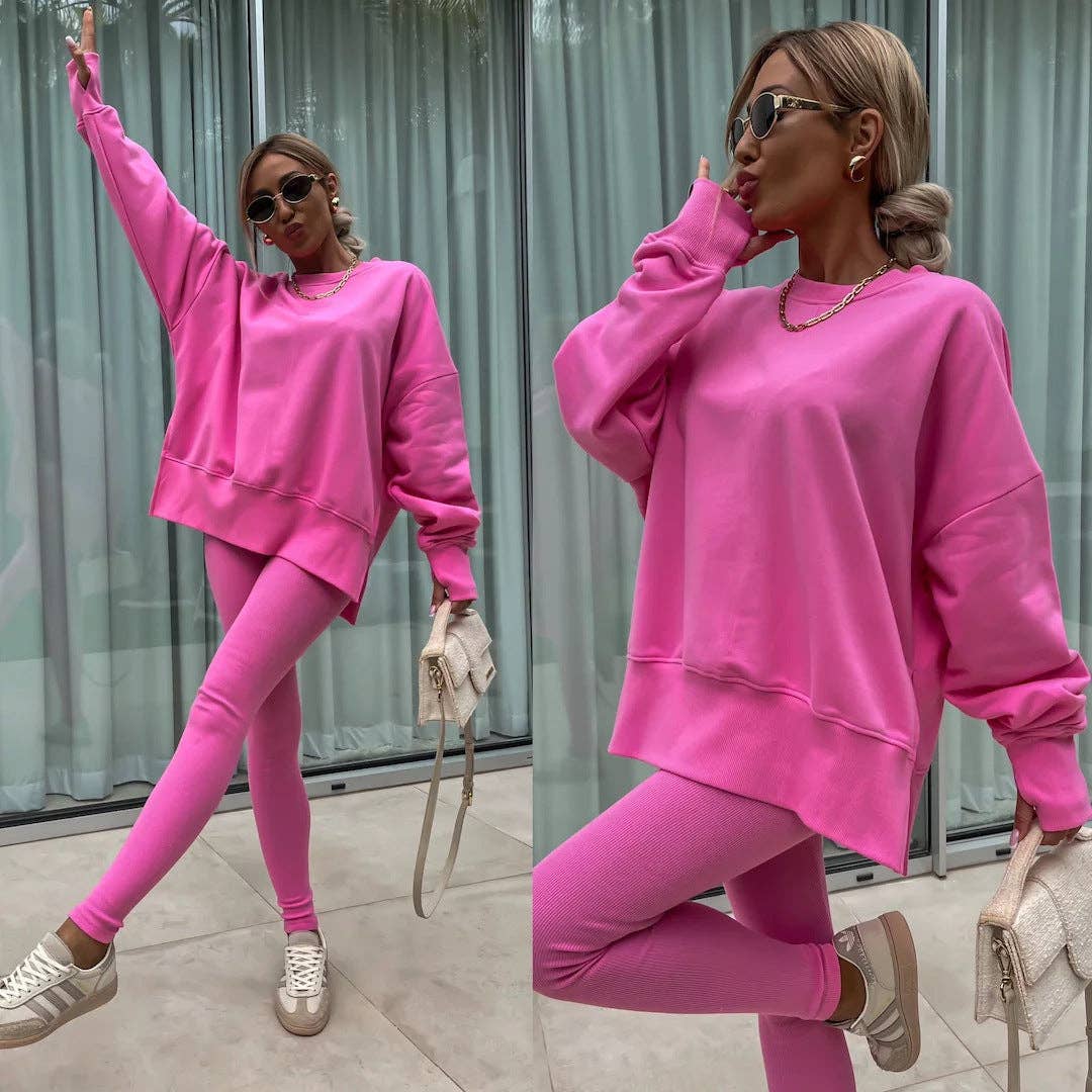 Oversized Sweatshirt and Leggings Two Piece Set: Blue / 100%Polyester / S