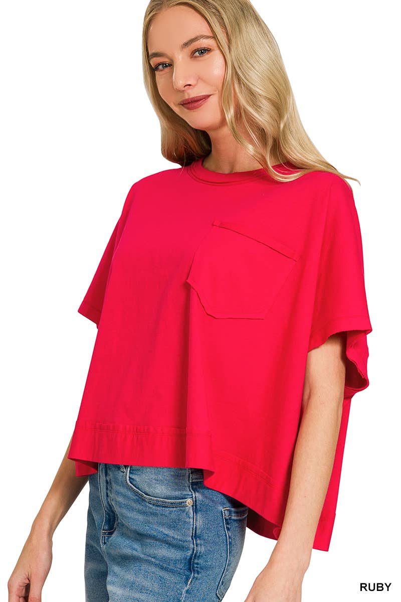 Exposed Seam Boxy Top - Zenana: TURQUOISE-196699 / L/XL