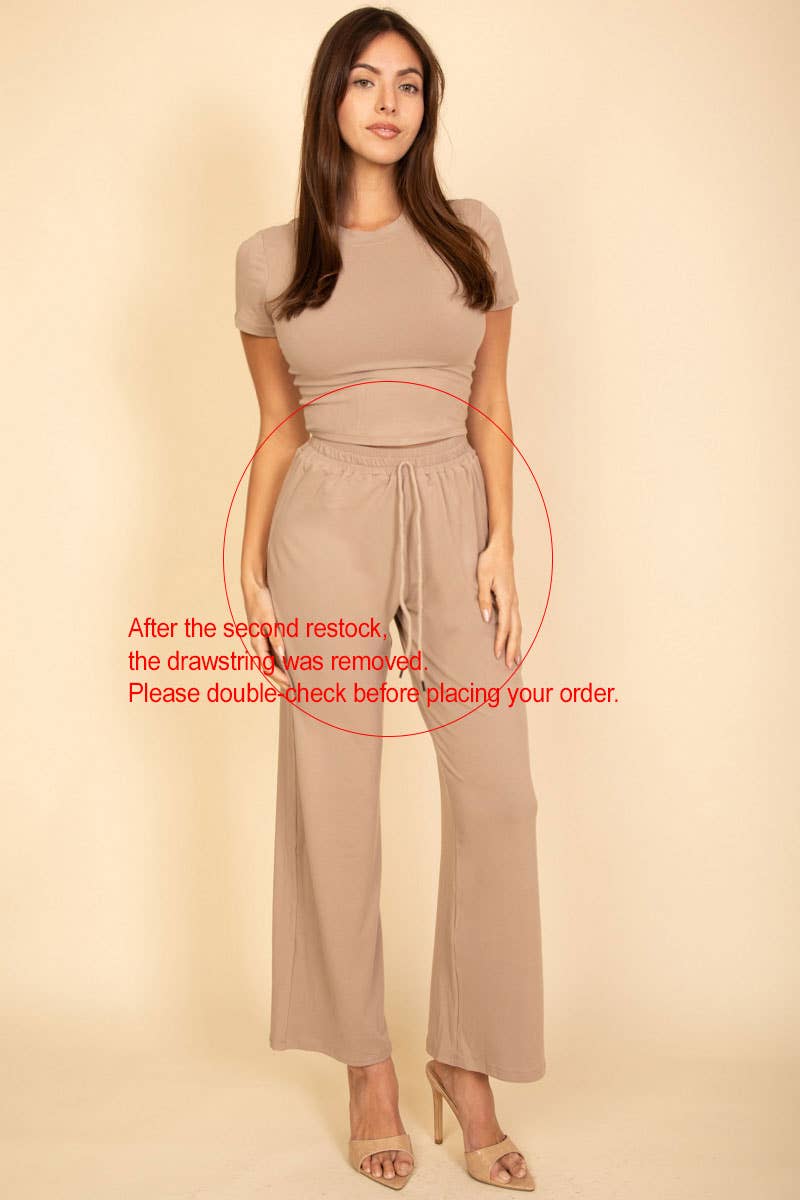 Relaxed Fit Top and Wide-Leg Pants Set: Heather Grey / S