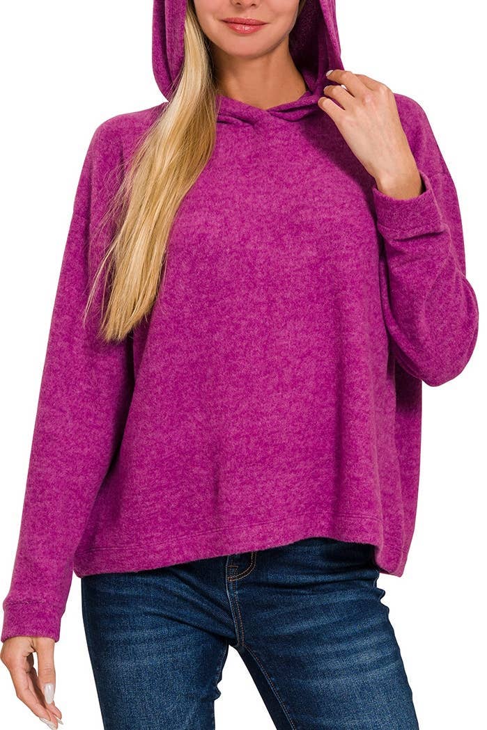 Hooded Brushed Melange Hacci Sweater: DK RED / 3-3 (S/M-L/XL)