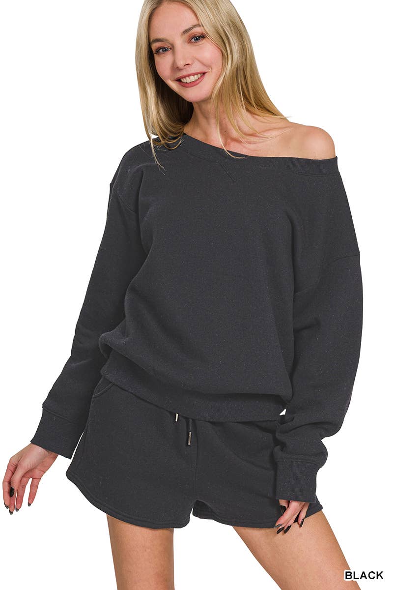 Fleece Sweatshirts & Drawstring Shorts 2pc Set Zenana: ASH MOCHA-186261 / M