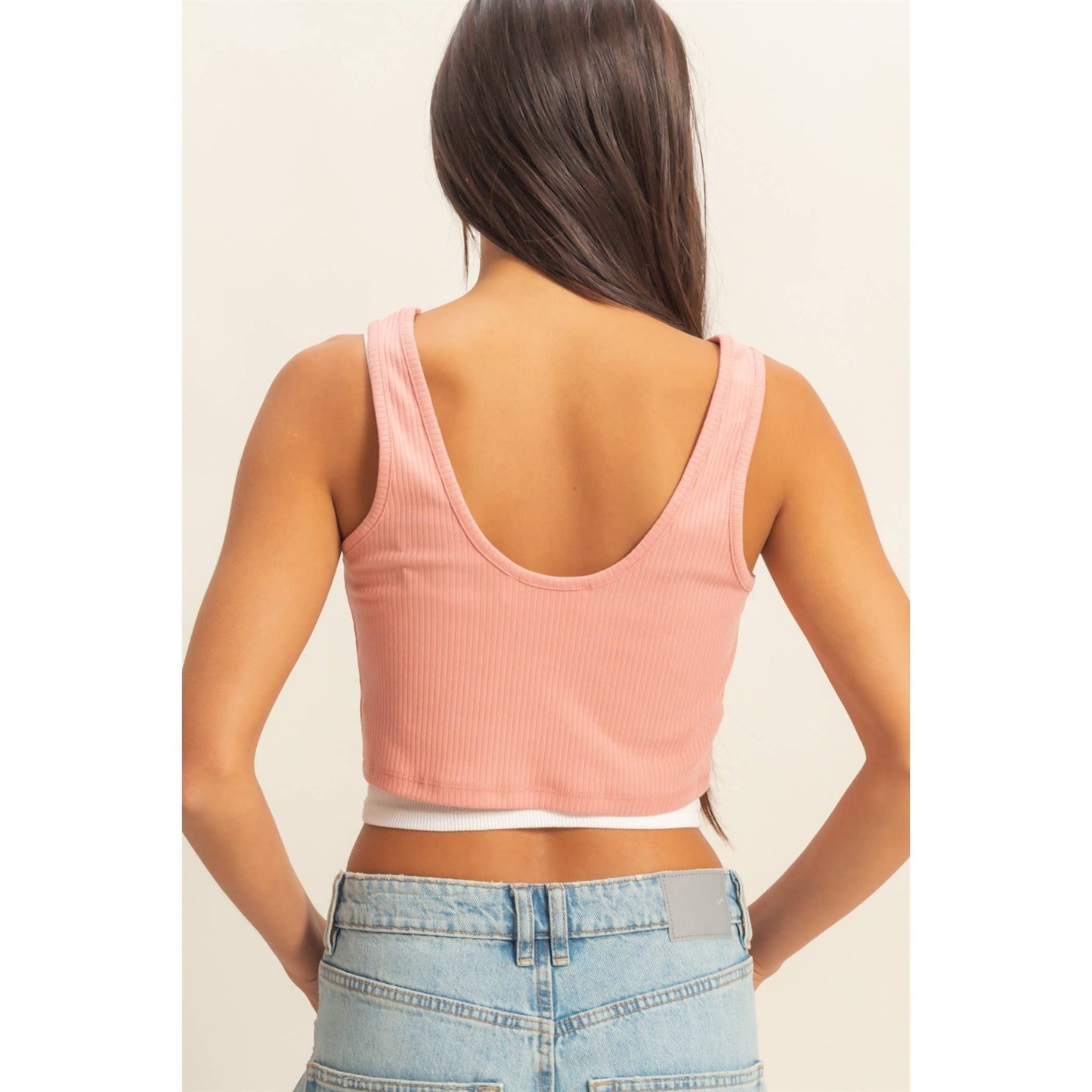 Cropped Ribbed Tank Top: TEAK ROSE / S-M-L(2-2-2)