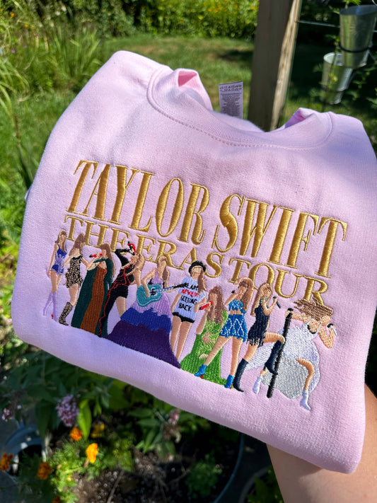 NEW Eras Tour Taylor Swift Outfits Embroidered Crewneck: Light Pink / M