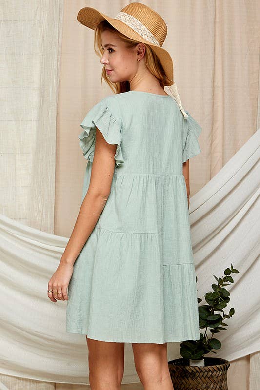 Outdoor Baby Doll Dress with Surplice Neckline 5150IMD : WHITE / L